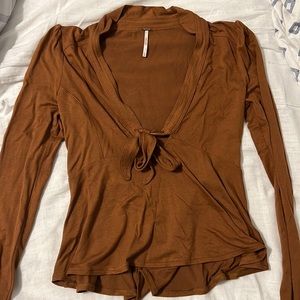 Free people brown long sleeve tie top